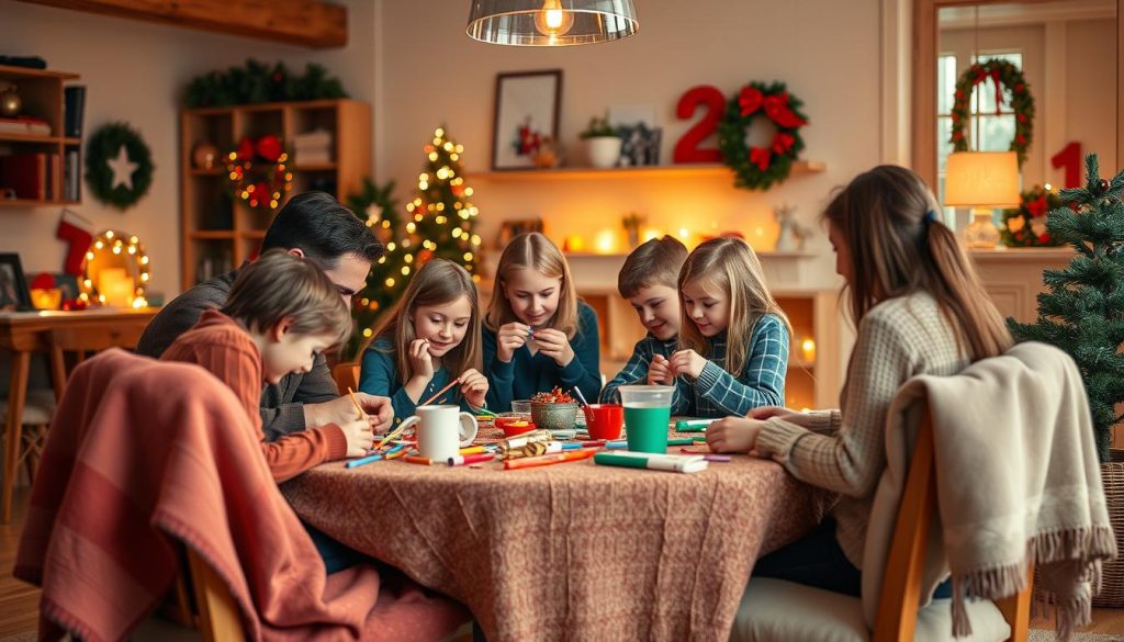 Indoor winter activities featuring holiday crafts and cozy family time