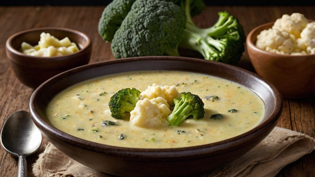 Cheesy Broccoli and Cauliflower Soup