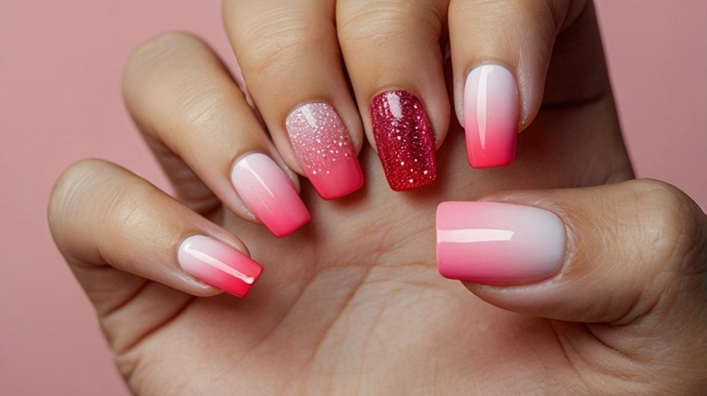 Classic Red and Pink Ombre Nails