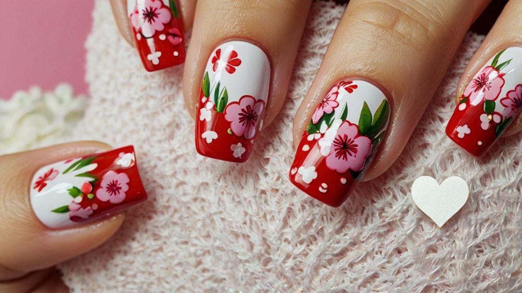 Floral Valentine’s Nail Design