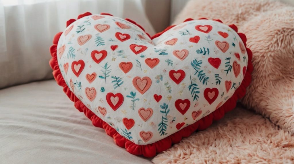 Heart-Shaped Plush Pillow with Cute Patterns