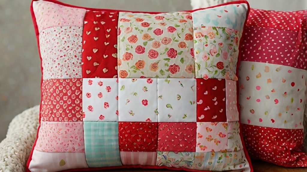 Patchwork Valentine’s Pillow with Multiple Fabrics