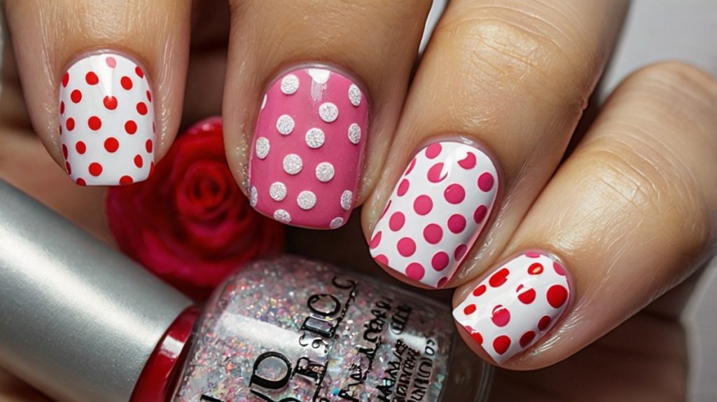 Polka Dot Valentine Nails