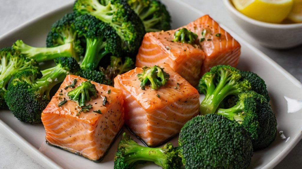 Baked Salmon Bites with Steamed Broccoli