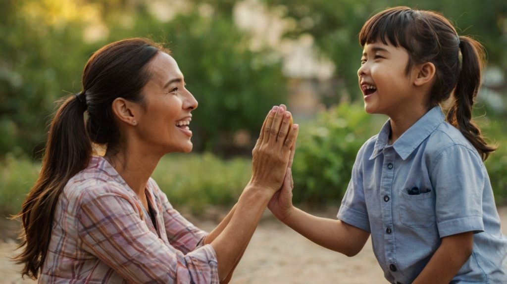 a mom giving Praise and Encouragement to her kid