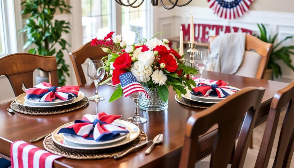 Festive Red, White, and Blue Table Settings for memorial day
