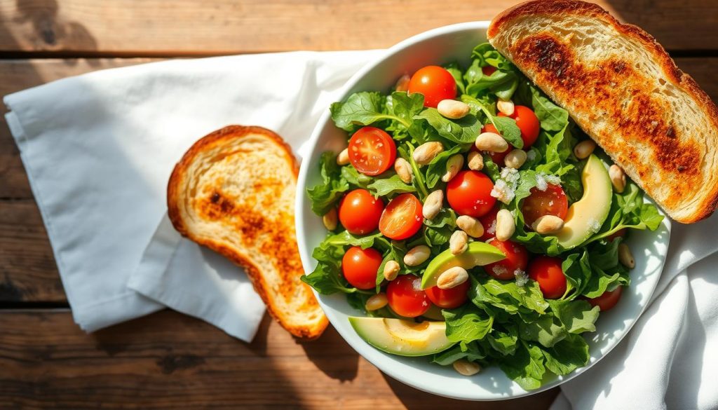Healthy brunch salad and toast options