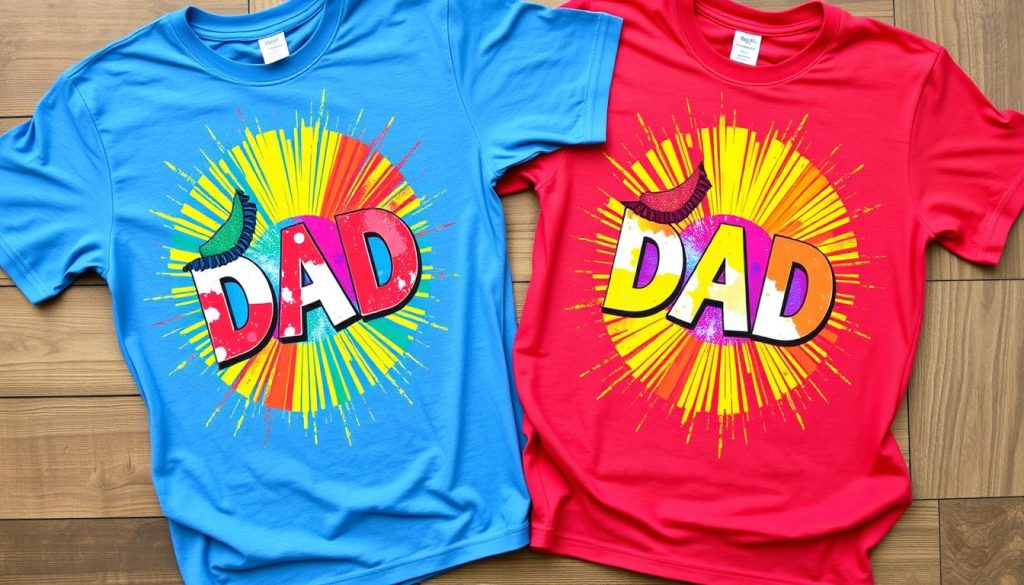 Matching COLORED DIY T-Shirts FOR dads. No words just color and prints