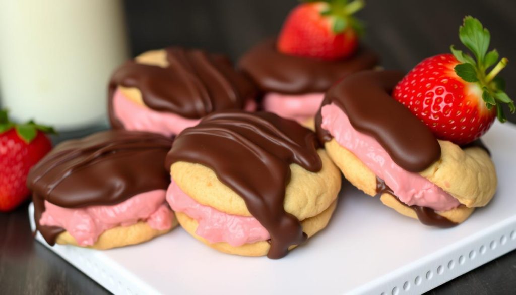 Chocolate-Dipped Strawberry Cookie Sandwiches