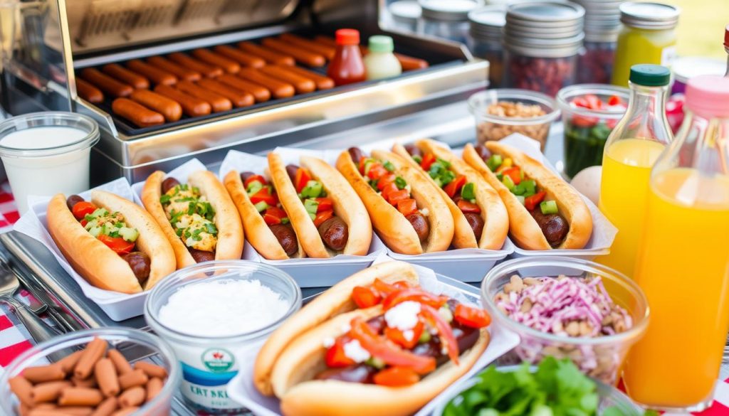 Classic Grilled Hot Dogs with Topping Bar