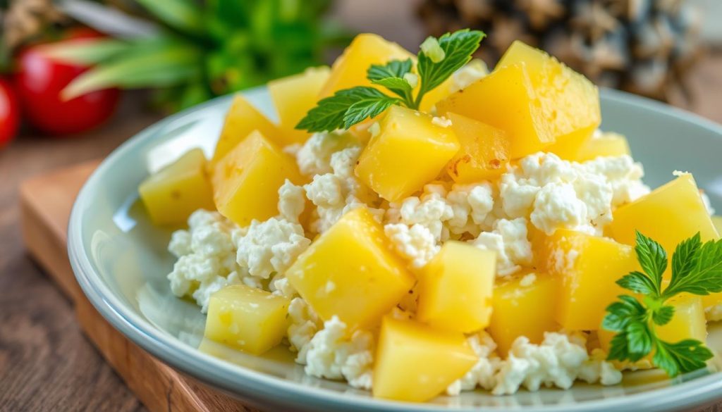 Cottage Cheese with Fresh Pineapple Chunks