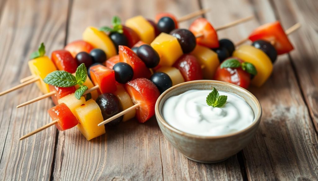 Fruit Kabobs with Honey Yogurt Dip