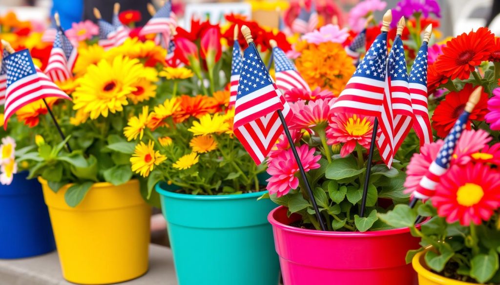 Mini American Flags in Flower Pots