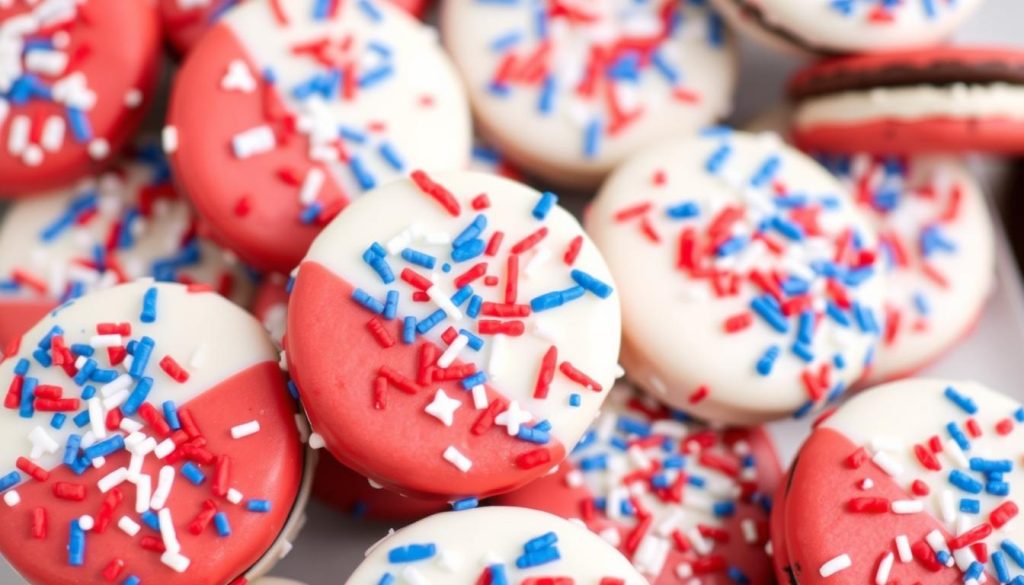 Red, White & Blue Sprinkle Dipped Oreos