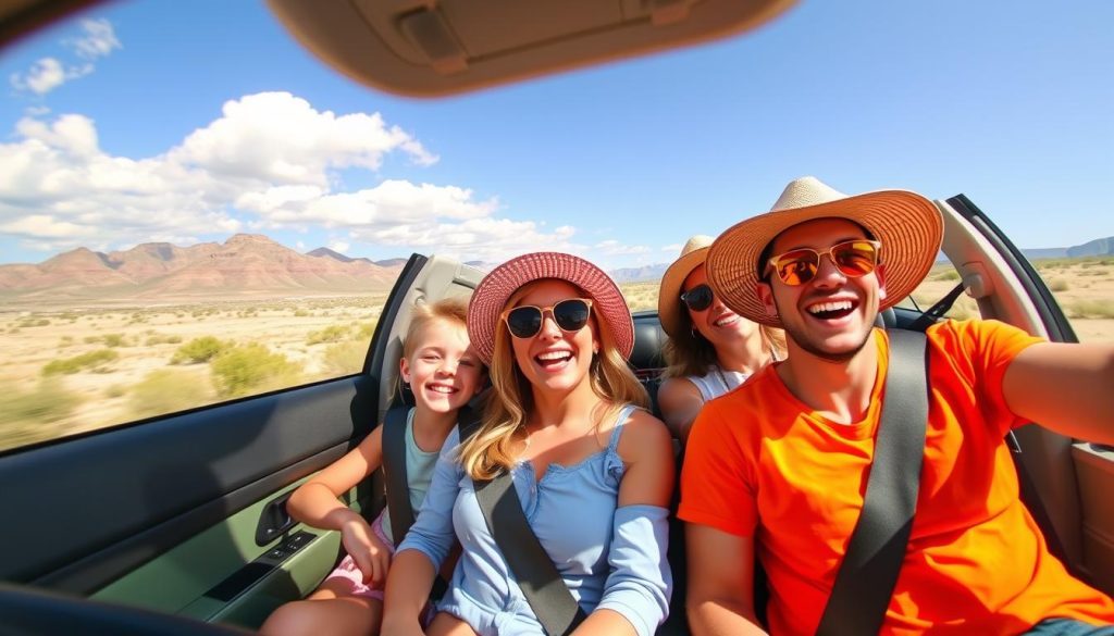 a family on summer road trip.