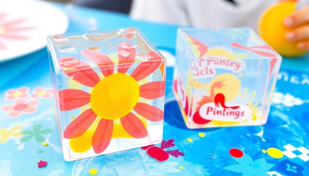 ice painting using a cube of ice for summer toddler crafts