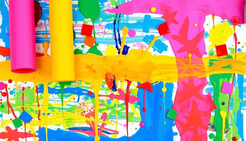 painting made by stamping pool noodles into paint