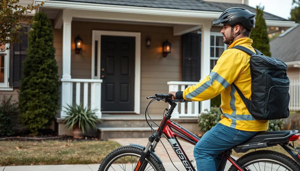 A delivery rider waiting outside the house for delivery