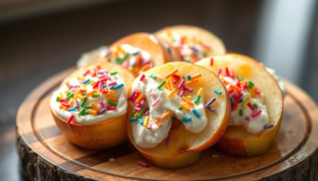 Apple Slices with Cream Cheese and Sprinkles