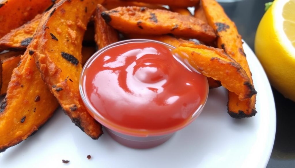 Crispy Sweet Potato Wedges with Ketchup Dip