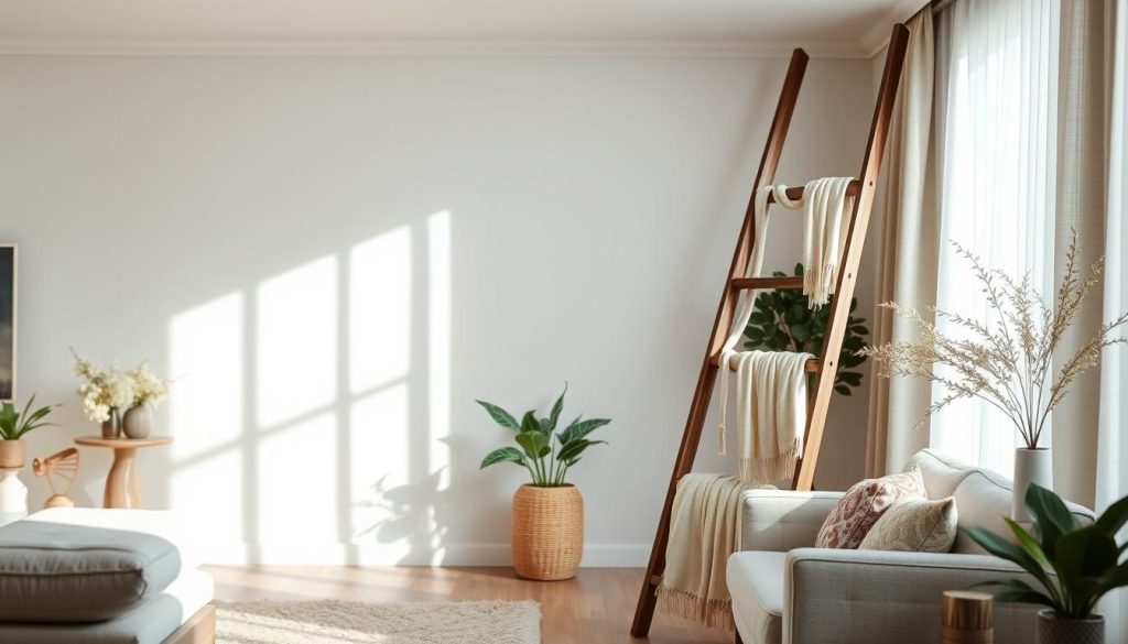 Decorative Ladder with Light Textiles for living room decoration