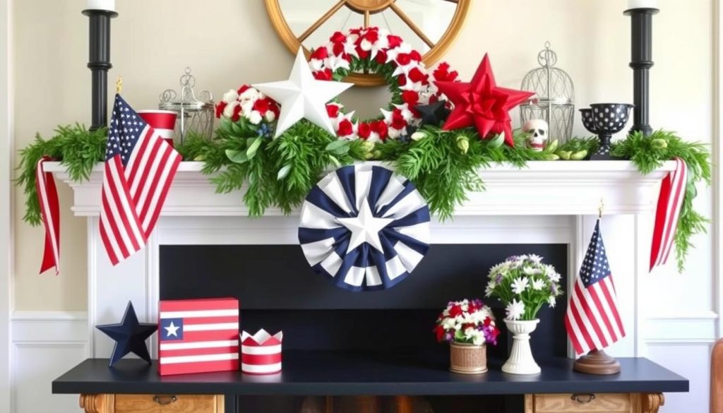 Fireplace Mantel Patriotic Touches for labor day