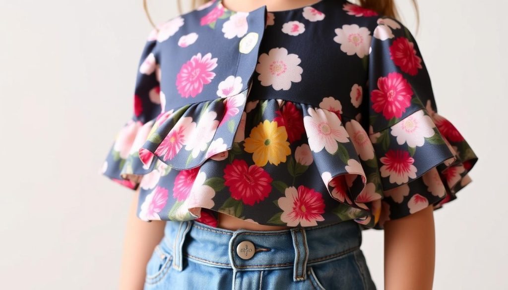 Floral Blouse with Denim Skirt for kids