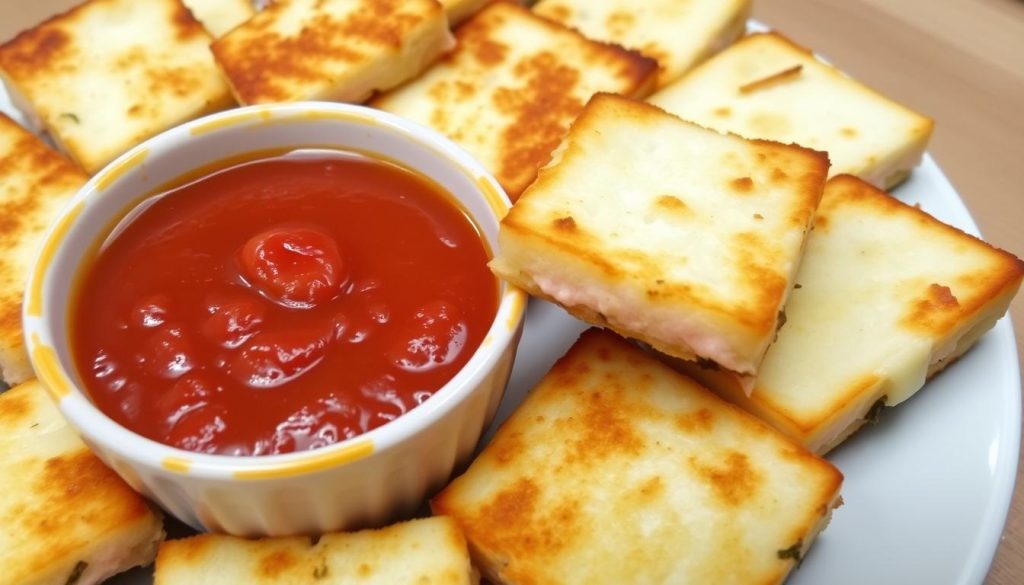 Mini Grilled Cheese Squares with Tomato Dip