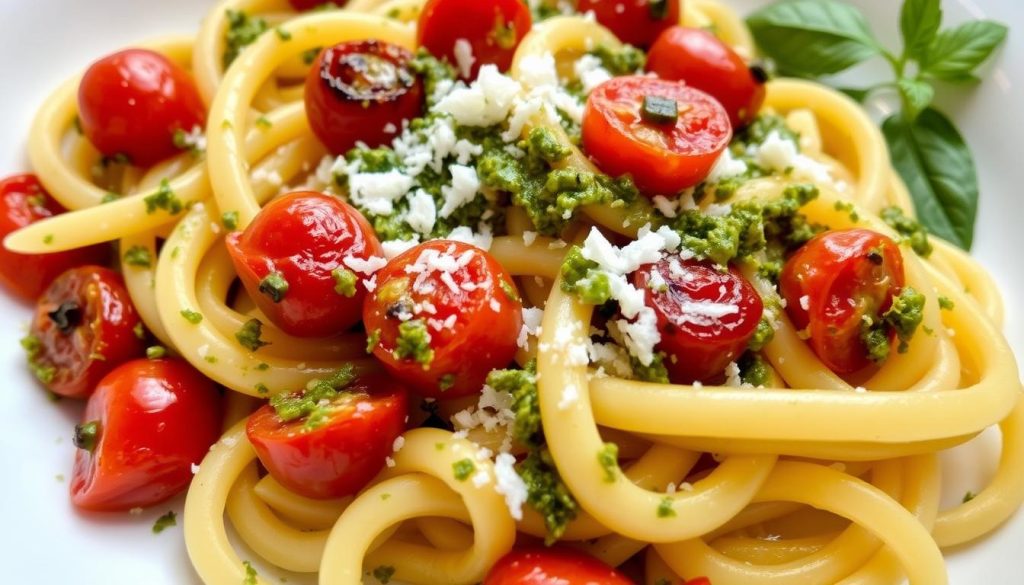 Pesto Pasta with Roasted Cherry Tomatoes