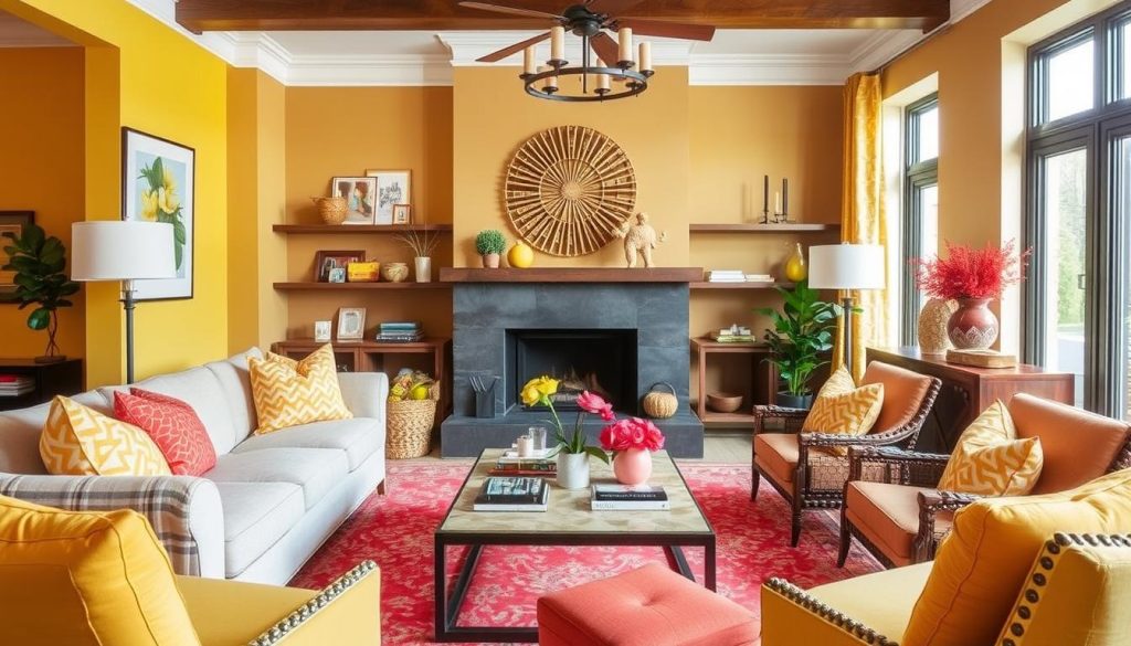 Pop of Yellow or Coral accent for living room decor