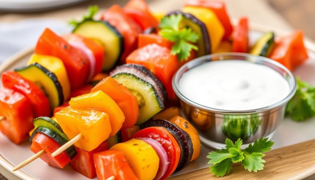 Rainbow Veggie Skewers with Ranch