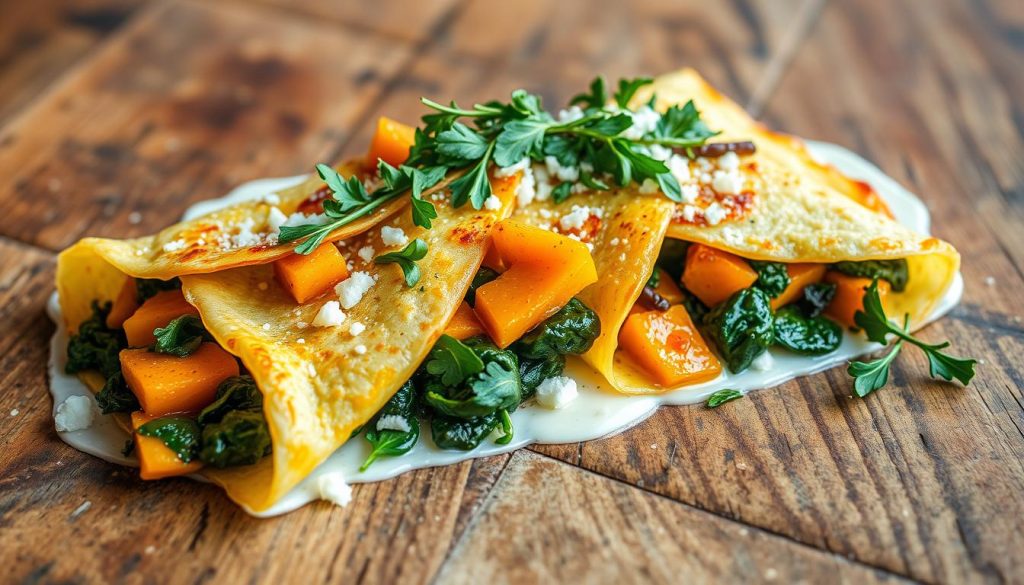 Savory Pumpkin and Spinach Crepes