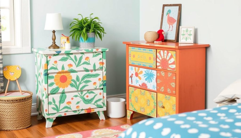 Upcycled Furniture with Bold Summer Patterns kids bedroom