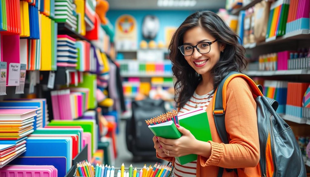 a mom doing shopping for school supplies