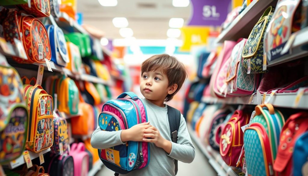 an elementary looking for a good lunch bag on a store