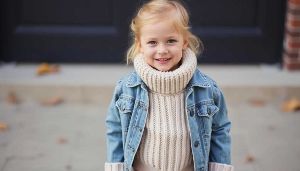 Classic Denim Jacket with Cozy Knitwear fall attire for kids
