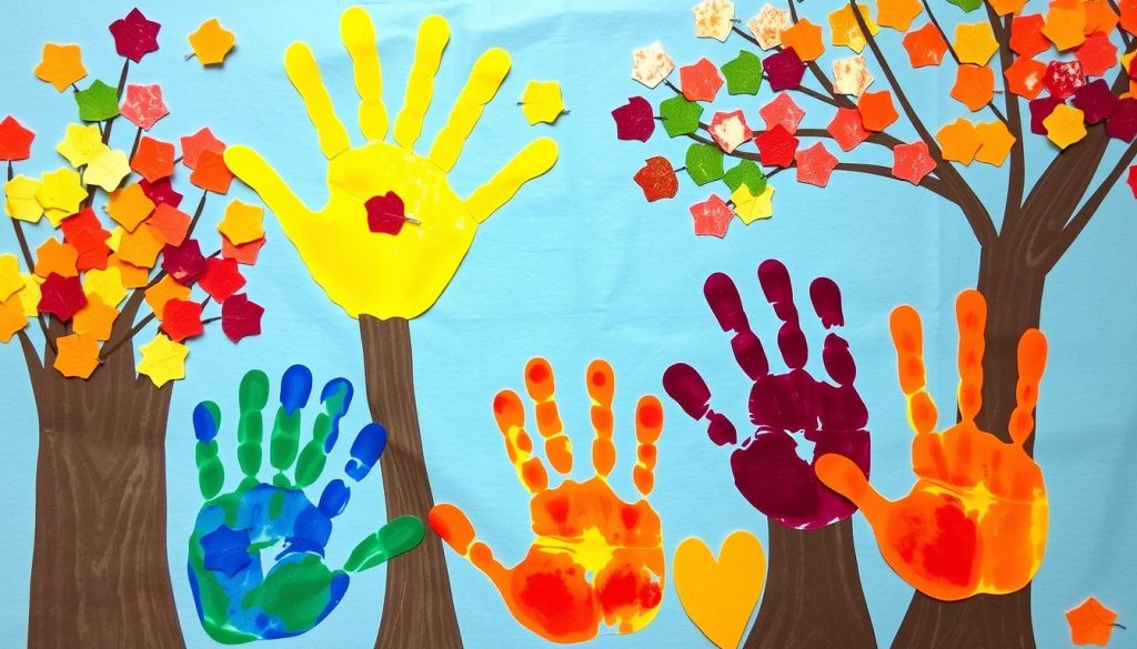Handprint Fall Trees for fall kids activities