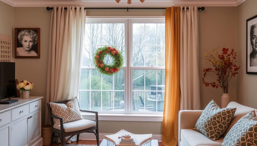 Layered Window Treatments for fall decor