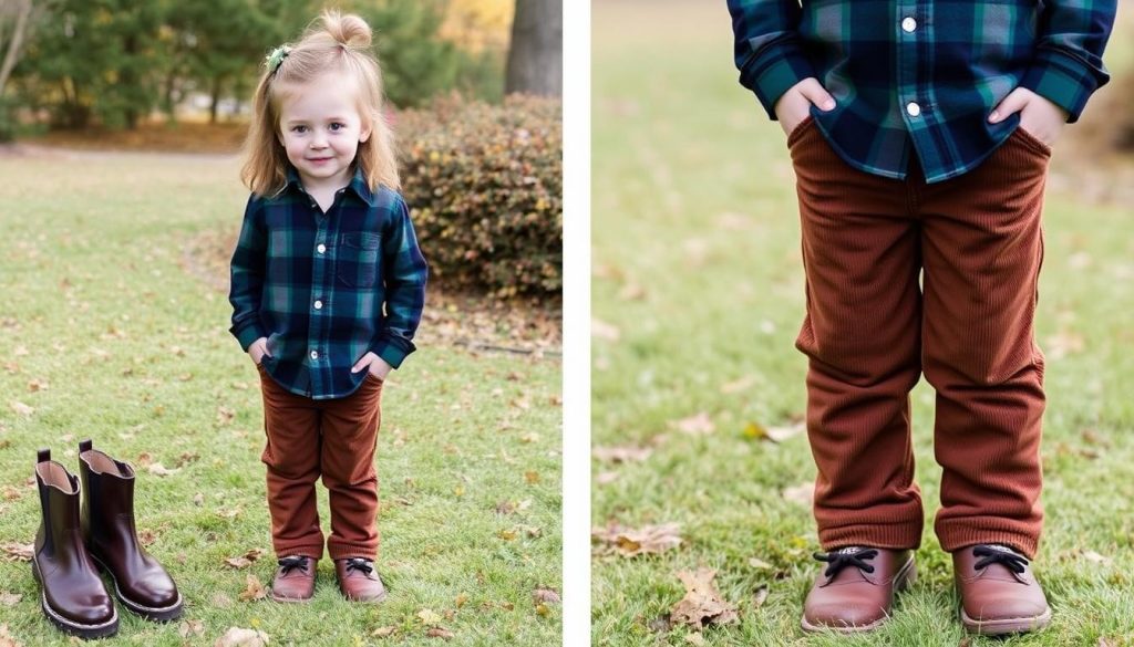 Plaid Shirt with Warm Corduroy Pants for kids fall attire